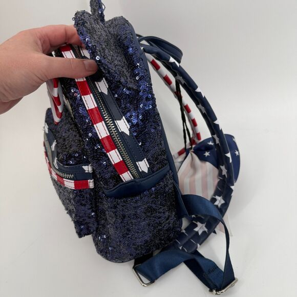 Disney Parks Loungefly Stars Stripes Americana Patriotic Sequin Mini Backpack - Picture 4 of 14